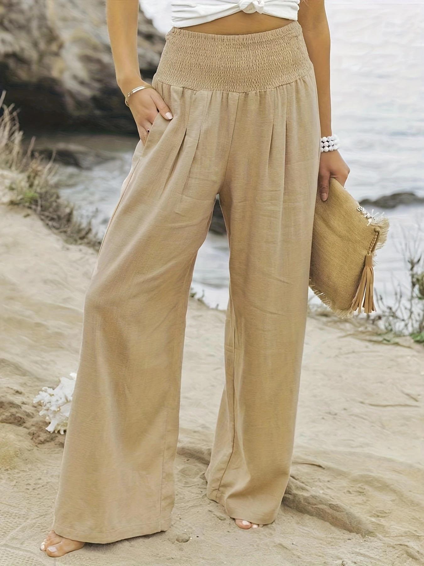 Damen weite Sommerhose mit elastischem Taillenbund und bequemen Taschen Stalluxe
