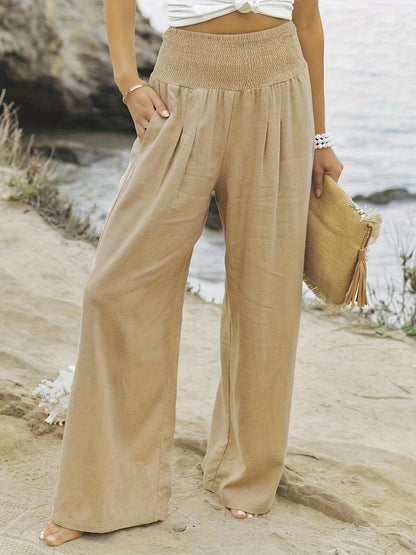 Damen weite Sommerhose mit elastischem Taillenbund und bequemen Taschen Stalluxe