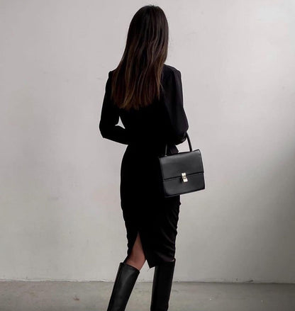 Damen Elegantes Wickelkleid mit langem Arm und fließendem Schnitt Stalluxe