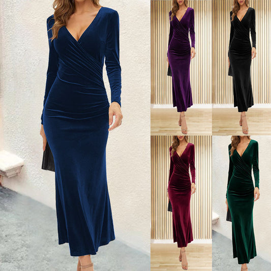 Damen Maxikleid mit elegantem V-Ausschnitt und Raffung Stalluxe