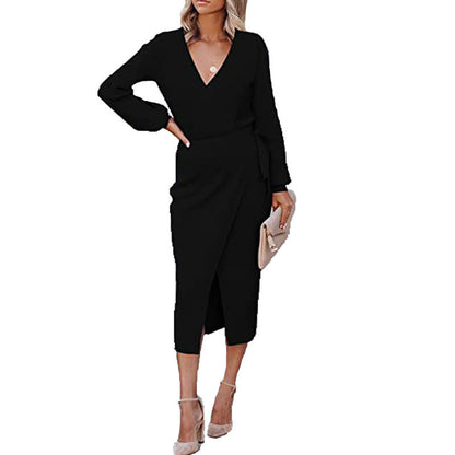 Damen Elegantes Wickelkleid mit tiefem V-Ausschnitt Stalluxe