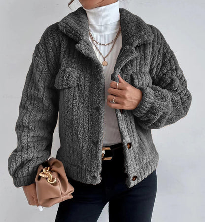 Damen kuschelige Overshirtjacke mit strukturiertem Fell Stalluxe