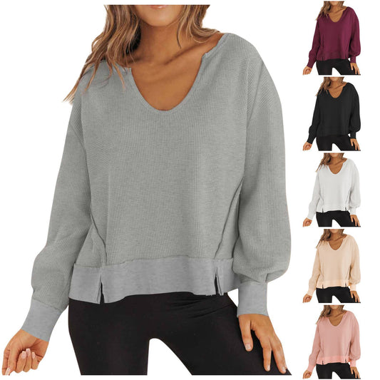 Damen Lässiger Pullover mit V-Ausschnitt und seitlichen Schlitzen Stalluxe