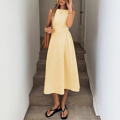 Damen Midi-Kleid mit schmalen Streifen und taillierter Silhouette Stalluxe