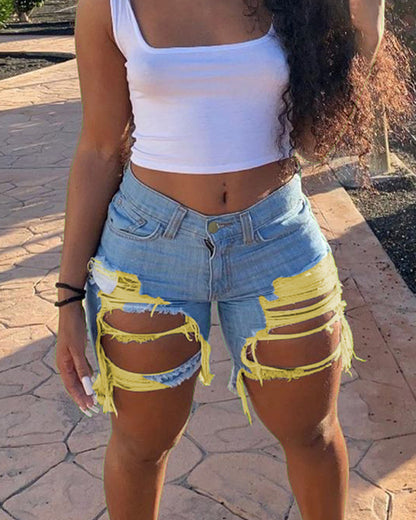 Damen Jeans-Shorts mit modischen Destroyed-Details und fransigen Säumen Stalluxe