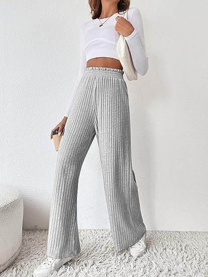 Damen Weite Ripp-Hosen mit elastischem Bund Stalluxe