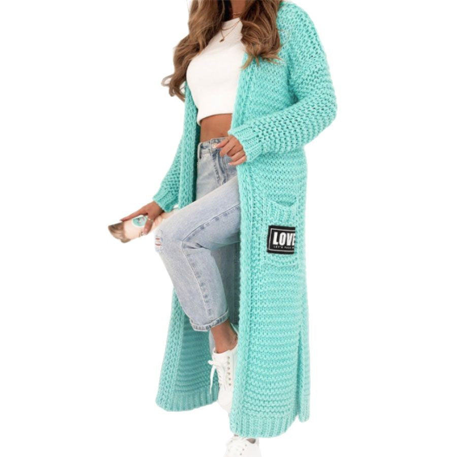 Damen elegante Strickjacke mit grafischem Muster und Taschen Stalluxe