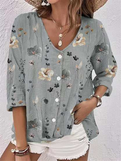 Damen Bluse mit floralem Design und knöpfbarer Vorderseite Stalluxe