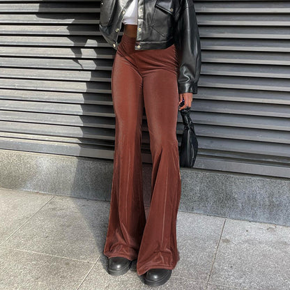 Damen Elegante Schlaghose mit hohem Bund und glattem Material Stalluxe