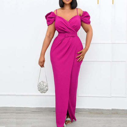 Damen Elegantes Wickelkleid mit voluminösen Puffärmeln und Gürtel Stalluxe