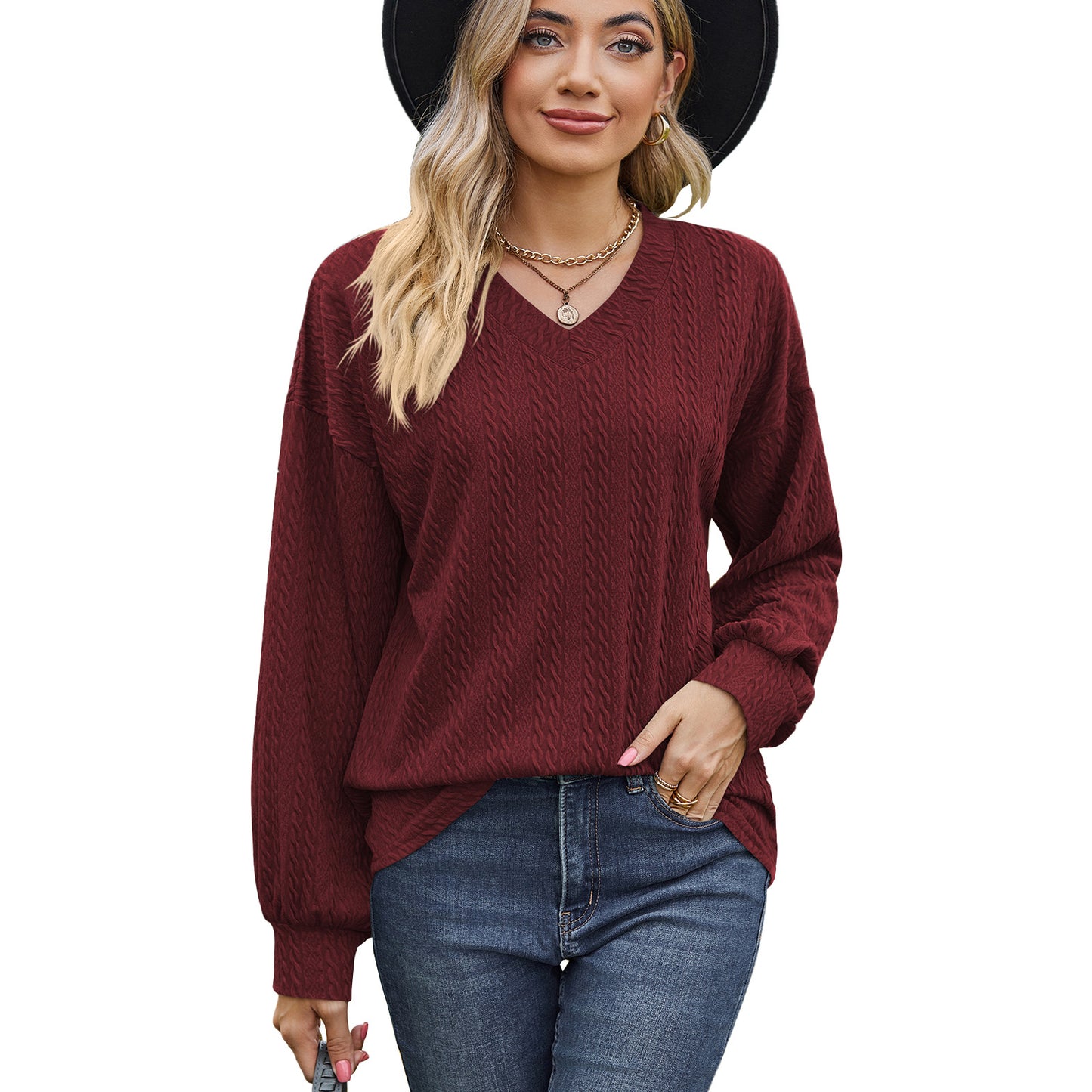 Damen Viskosepullover mit strukturiertem Kabelmuster und lässigem Schnitt Stalluxe