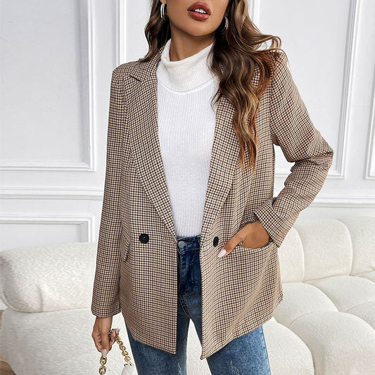 Damen elegante Karo-Blazerjacke Stalluxe