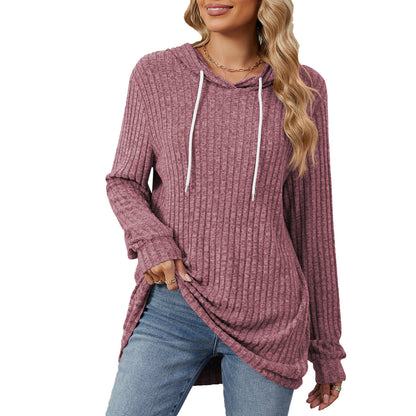 Damen lässiger Longsleeve Hoodie mit Rippstruktur und seitlichen Schlitzen Stalluxe