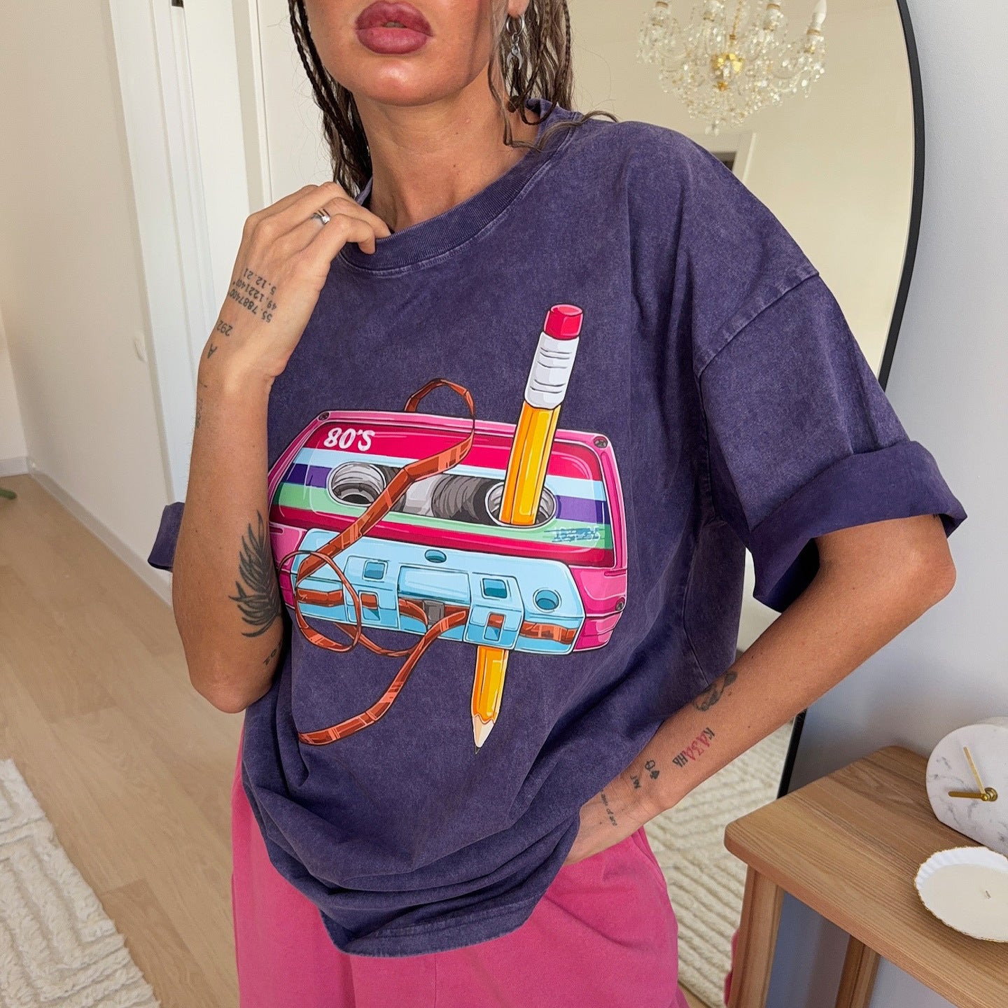 Damen Oversized T-Shirt mit kreativem 80er-Jahre Grafikdesign Stalluxe
