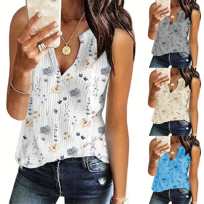 Damen luftiges Blusenshirt mit floralem Druck und V-Ausschnitt Stalluxe
