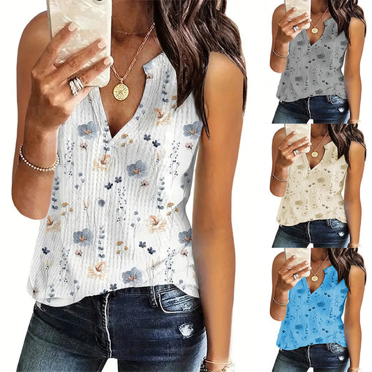 Damen luftiges Blusenshirt mit floralem Druck und V-Ausschnitt Stalluxe