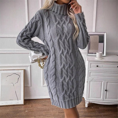 Damen Strickkleid mit hochgeschlossenem Kragen und Zopfmuster Stalluxe