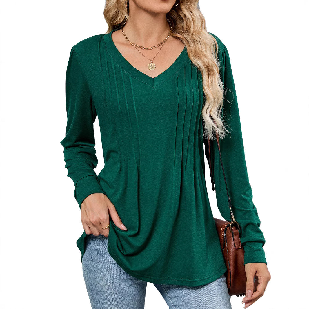Damen Viskose Blusenshirt mit eleganten Falten und V-Ausschnitt Stalluxe