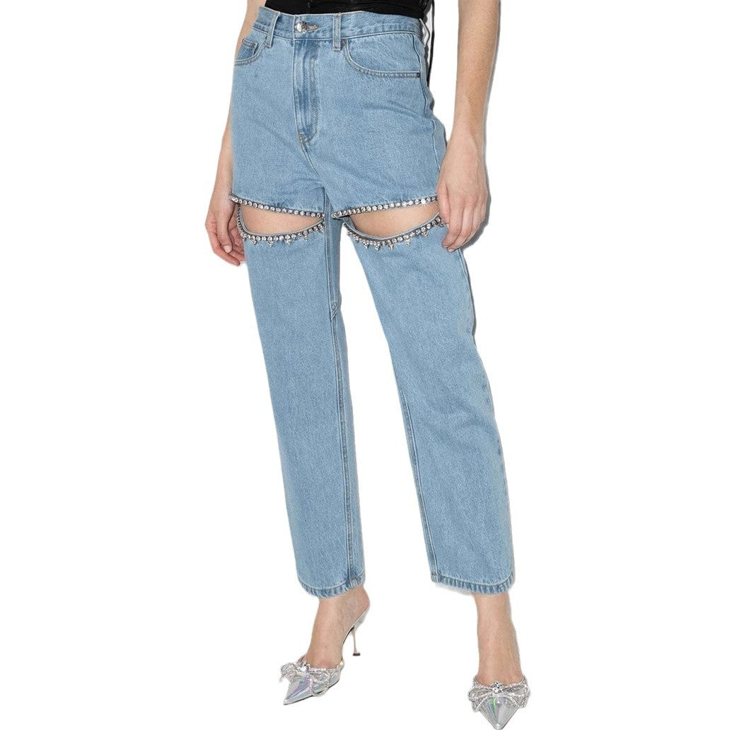 Damen Jeans mit strassbesetzten Ausschnitten und legerem Schnitt Stalluxe