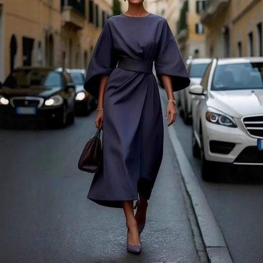 Damen Elegantes Maxikleid mit voluminösen Ärmeln und Taillengurt Stalluxe