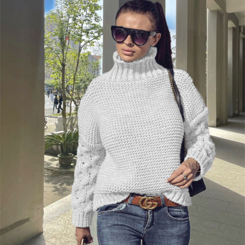 Damen Grobstrickpullover mit hohem Kragen und strukturiertem Armdesign Stalluxe
