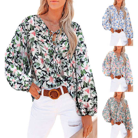 Damen Lockere Bluse mit floralem Muster und voluminösen Ärmeln Stalluxe