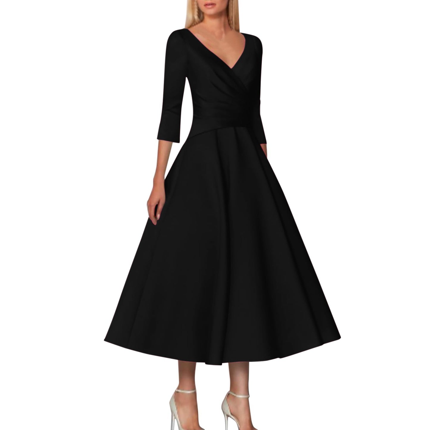Damen Wickelkleid mit elegantem V-Ausschnitt und schwingendem Saum Stalluxe