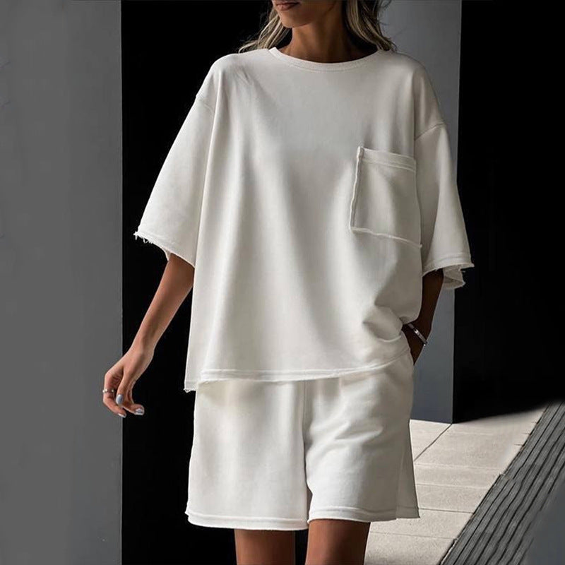 Damen lässiges Lounge-Set aus atmungsaktivem Material mit oversized T-Shirt und Shorts Stalluxe