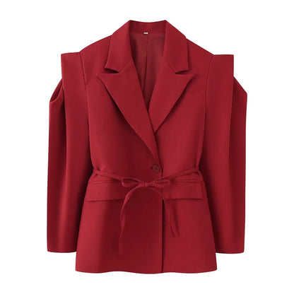 Damen Modische Blazerjacke mit Gürtel und Seidenoptik Stalluxe
