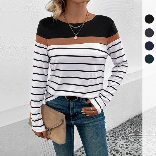Damen gestreiftes Langarmshirt mit modischem Schnitt und elegantem Rundhalsausschnitt Stalluxe