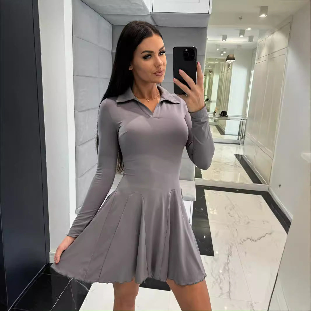 Damen Sportliches Polo-Kleid mit schwingendem Rock und langen Ärmeln Stalluxe