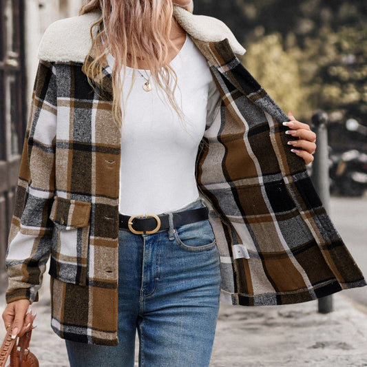 Damen Karierte Flanelljacke mit sanftem Kragen Stalluxe