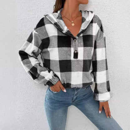 Damen Gemusterte Karo-Hoodie-Bluse Stalluxe