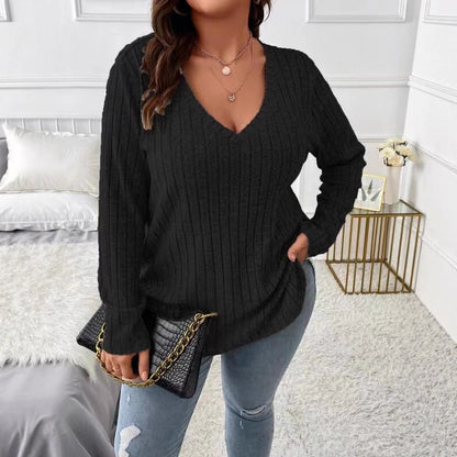 Damen Langarm V-Ausschnitt Shirt mit feiner Rippstruktur Stalluxe