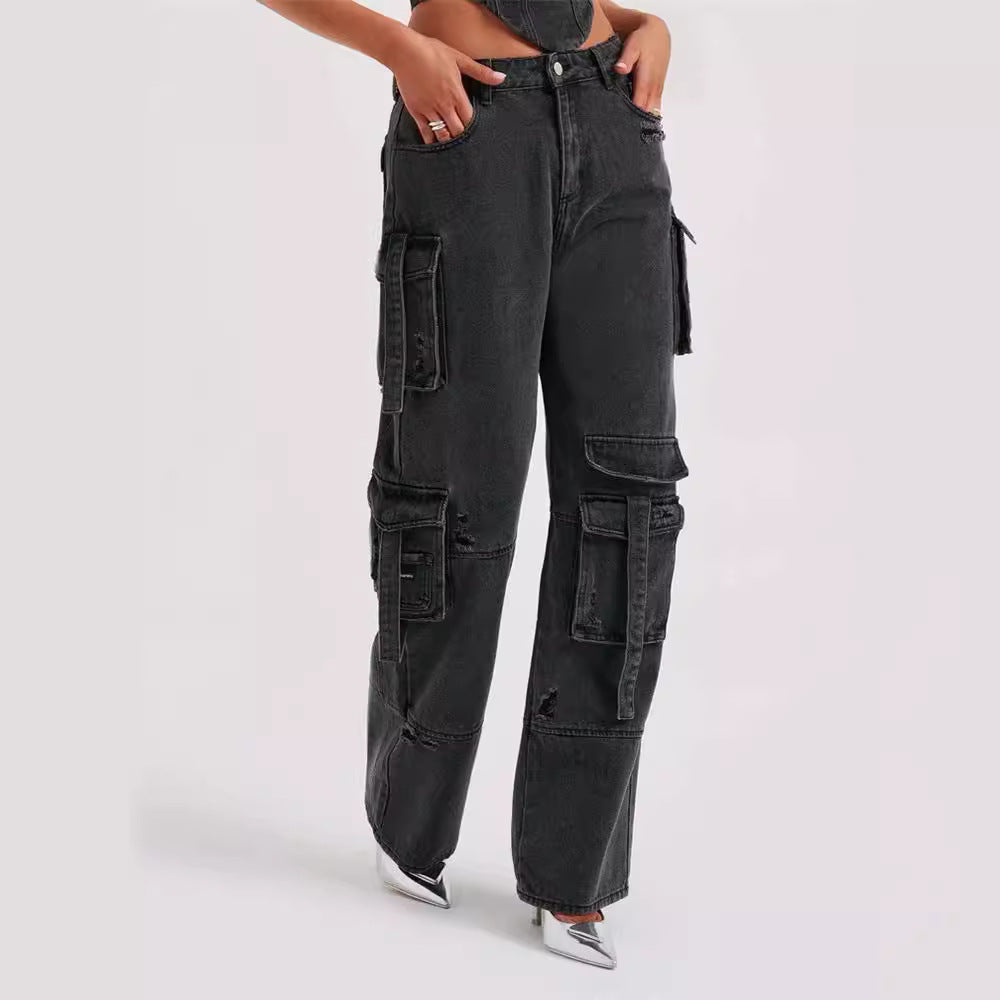 Damen Cargo-Jeans mit übergroßen Taschen und hohem Bund Stalluxe