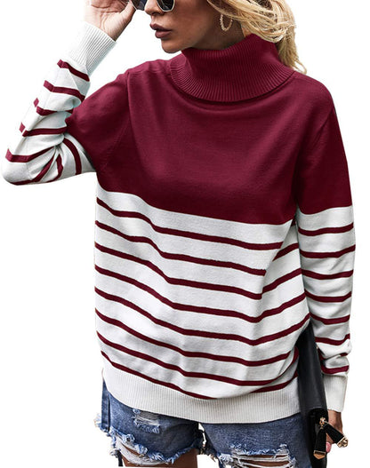 Damen gemütlicher Rollkragenpullover mit Streifenmuster Stalluxe