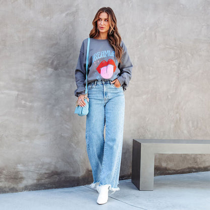 Damen Weite Jeans mit fransigem Saum und modischem Schnitt Stalluxe