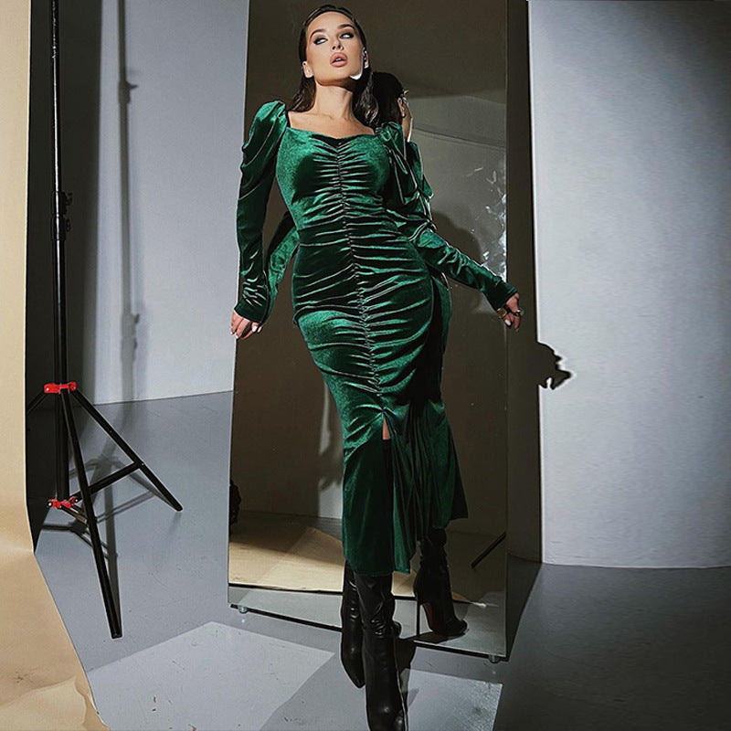 Damen Midikleid mit Puffärmeln und elegantem Taillierungsdesign Stalluxe