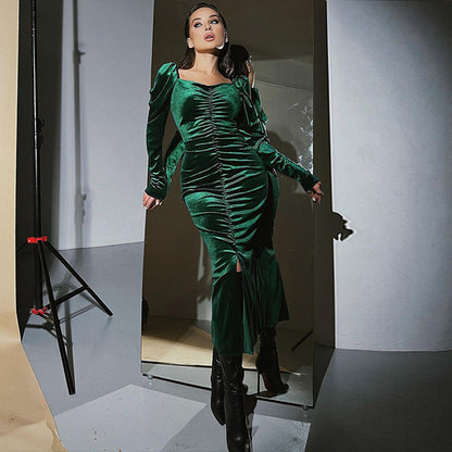 Damen Midikleid mit Puffärmeln und elegantem Taillierungsdesign Stalluxe