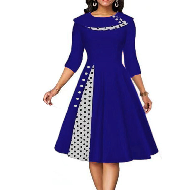 Damen Vintage Elegantes Kleid mit einzigartigem Polka-Dot-Design und ausgestelltem Rock Stalluxe