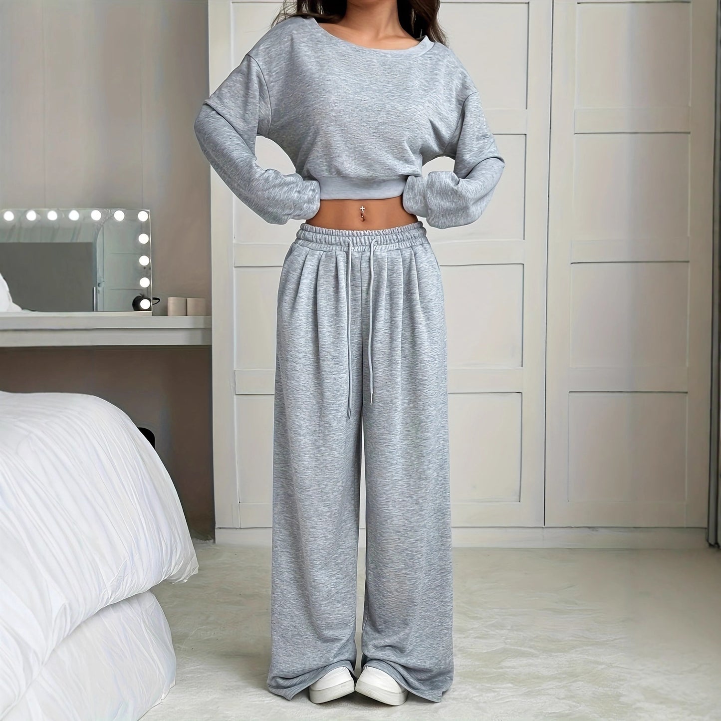 Damen lässiges Sweatshirt und weite Hose Set Stalluxe