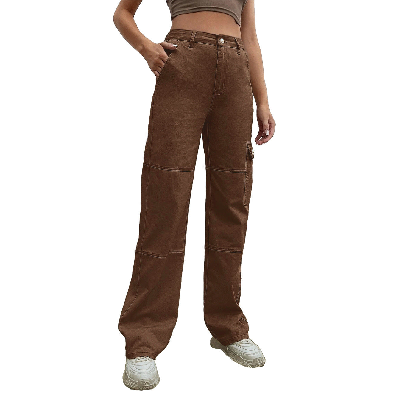 Damen Cargo-Hose mit hoher Taille und weitem Schnitt Stalluxe
