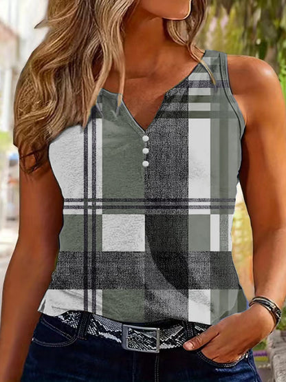 Damen Stylisches Karierter Button-Up Tanktop Stalluxe