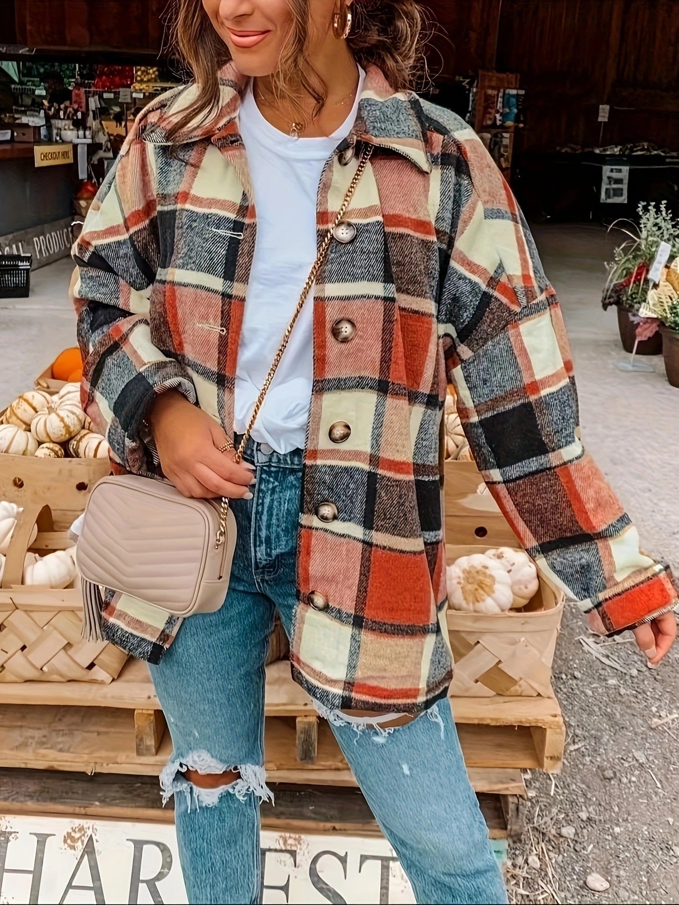 Damen Karojacke mit Knöpfen und modischem Schnitt Stalluxe