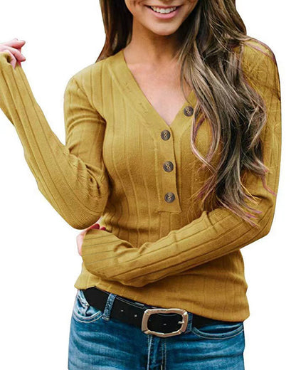 Damen Strickpullover mit V-Ausschnitt und Knopfdetail Stalluxe