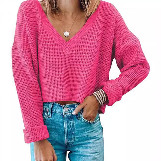 Damen lässiger V-Ausschnitt Pullover im Waffelmuster Stalluxe