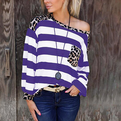 Damen lässiger Pullover mit modernem Streifenmix und Animal-Print Stalluxe