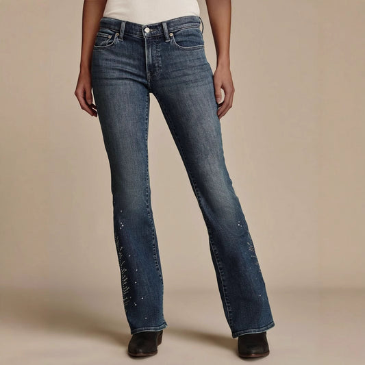 Damen Bootcut Jeans mit funkelnden Strass-Applikationen Stalluxe