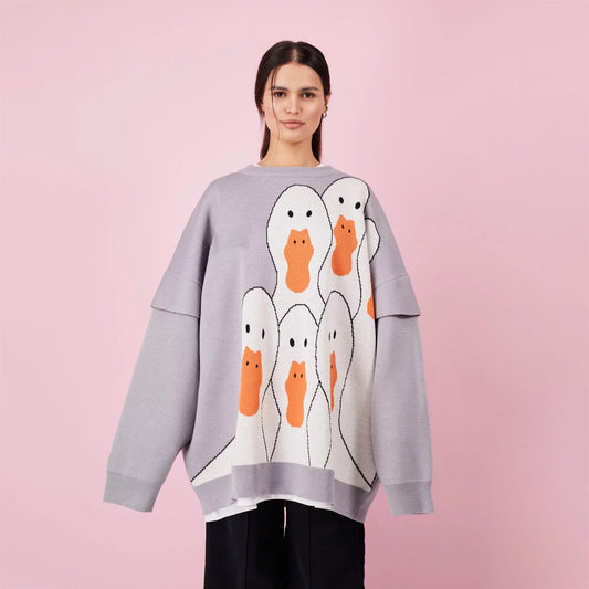 Damen Sweatshirt mit kreativem Entenmotiv und lässigem Schnitt Stalluxe