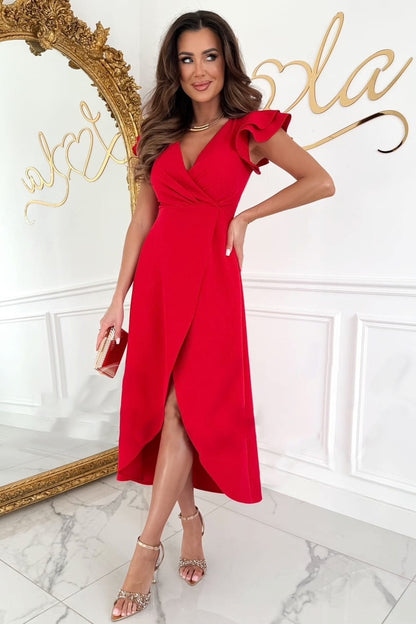 Damen Wickelkleid mit voluminösen Ärmeln und elegantem Schlitz Stalluxe